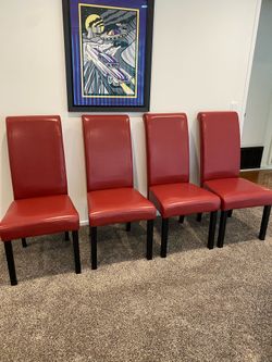 4 Red Faux Leather Dining Chairs
