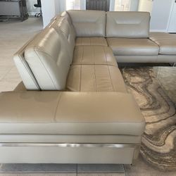 Modern Beige Leather Sectional Sofa
