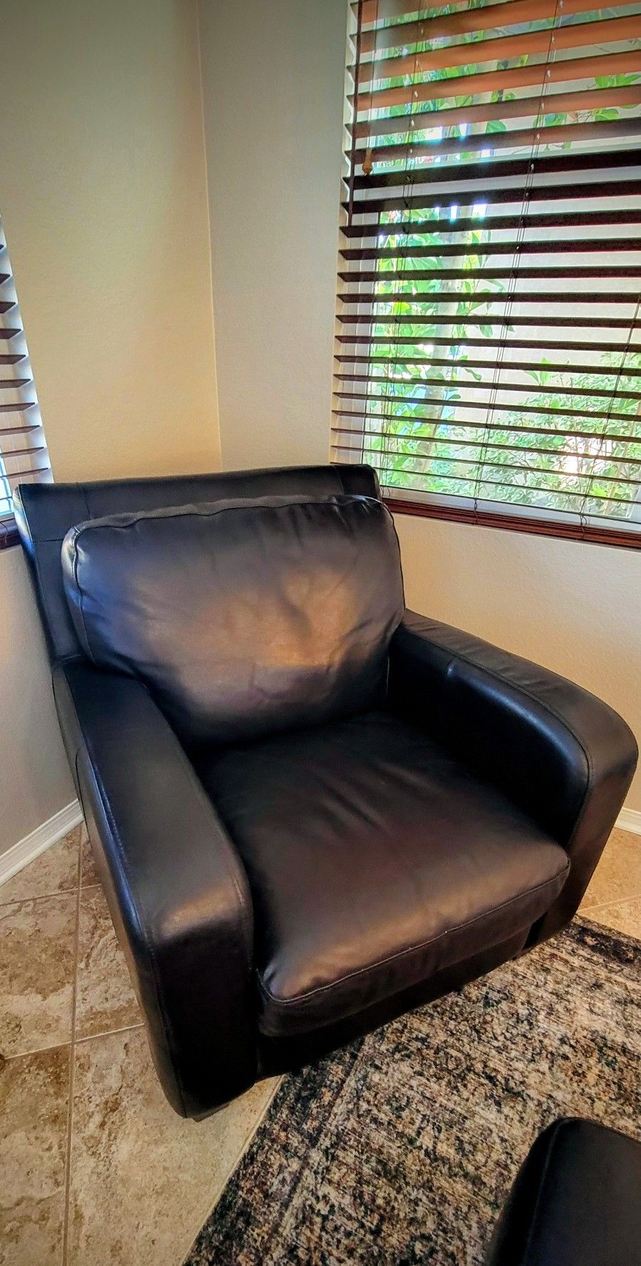 Full Set: Large Leather Chair, Accent Chair And Ottoman