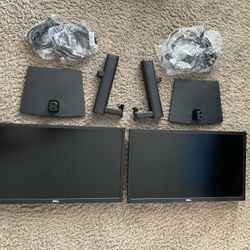 2 - Dell 21 Inch Computer Monitors Double Desktop Display 