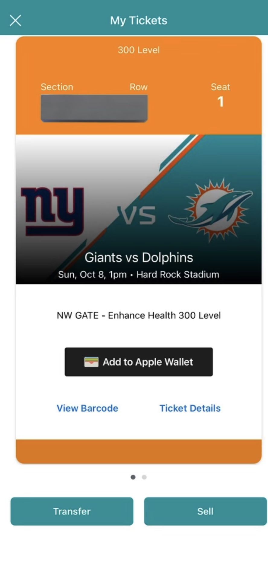 Miami Dolphins vs NY Giants 2 Tickets & Parking Only $450!!