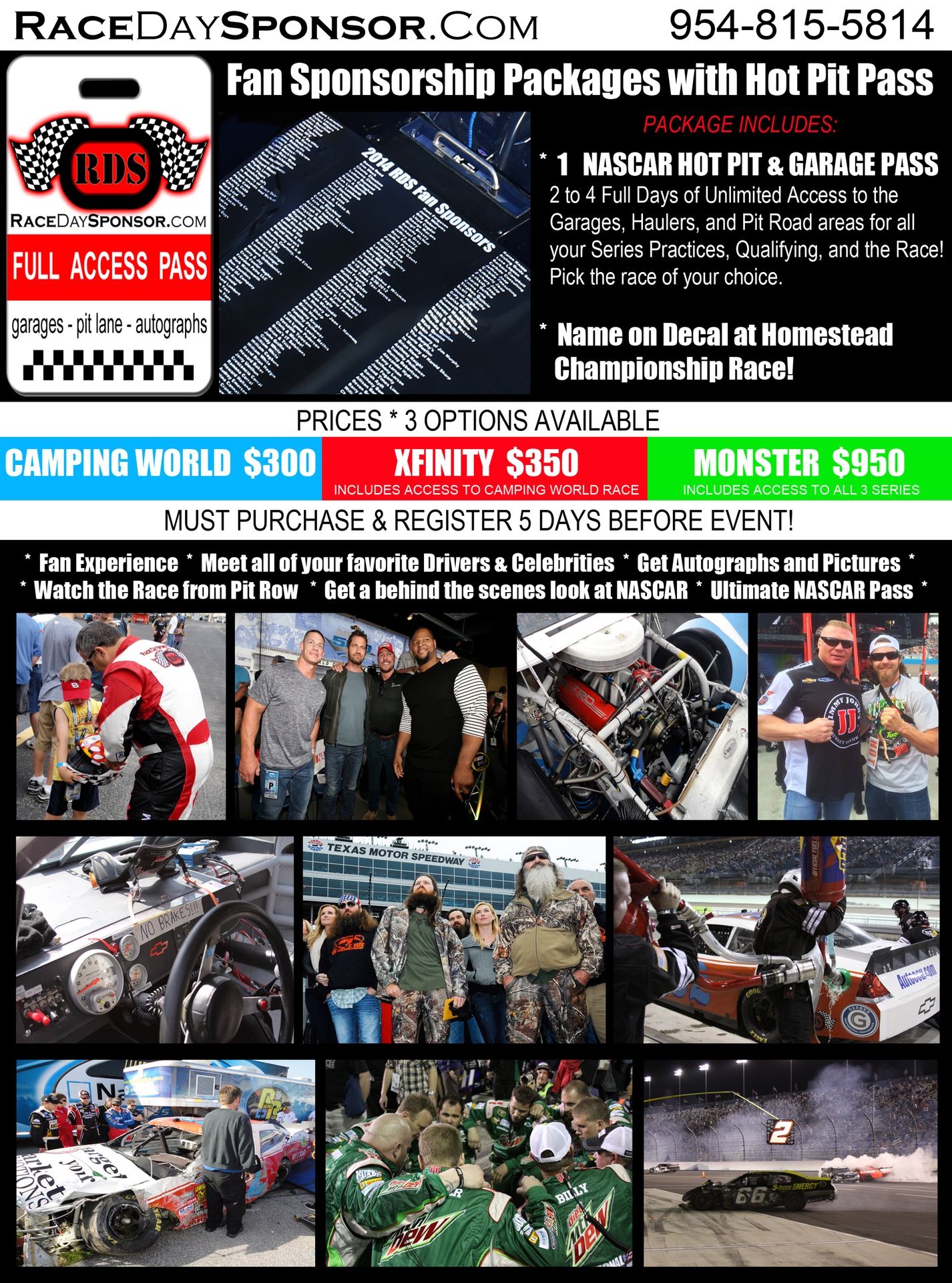 Nascar Tickets VIP Access (Hot Pit Pass & Garage Pass)