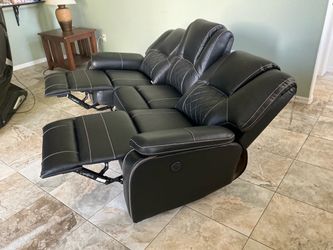 Black Leather Power Reclining Loveseat