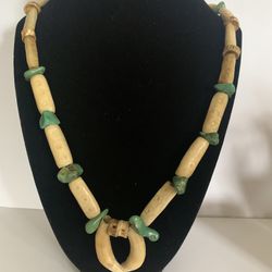 Southwestern Bone And Turquoise Necklace