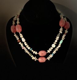 925 Sterling Silver, Navajo Pink Thulite Statement Necklace