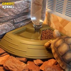 Automatic Reptile Feeder Lizard Water Bowl Corner Dish with Water Bottle for Pet Turtle Maned Lion Gecko Lizard