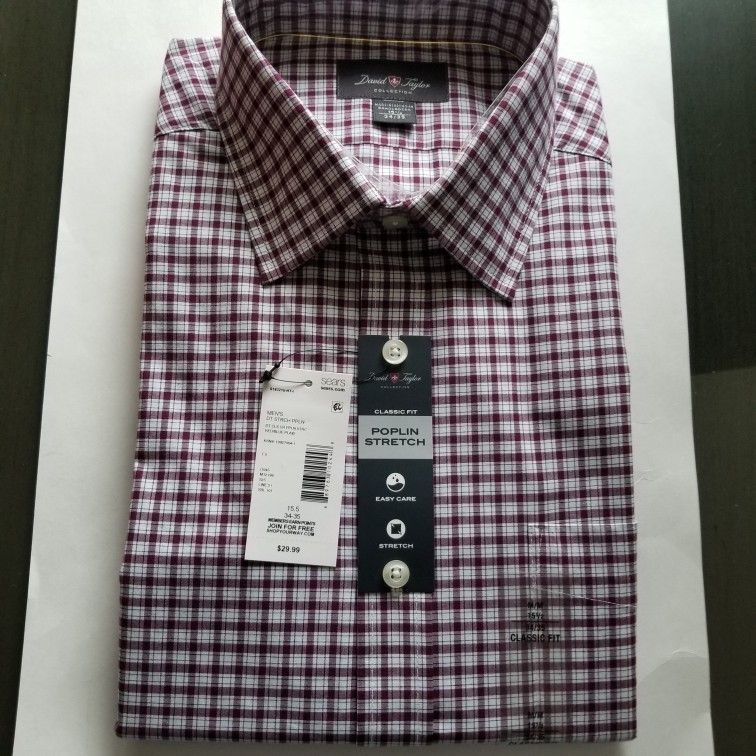 David Taylor Poplin Stretch Dress Shirt 15.5 34-35