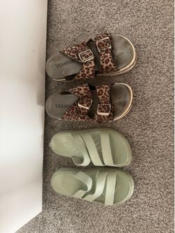 Women's flip-flops and Crocs, size 5, all for $10