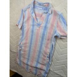 Southern Tide Pastel Stripe Linen Blend Short Sleeve Shift Dress Pink Blue S