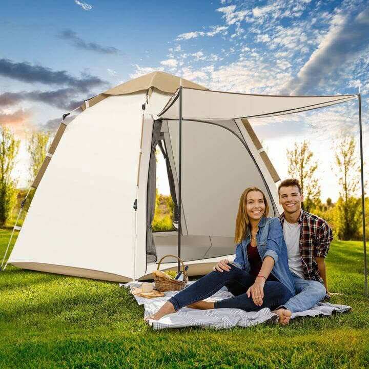 5-8 Person Tent Beach Tent Backpacking Tent Camping Tent W ith Handbag 2 Extendable Canopies Mesh Doors And Mesh Windows Ventilated Sun Shelter For Ou