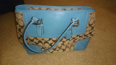 Coach khaki and turquoise purse
