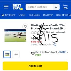 Westinghouse - Castle 52 in. Brushed Nickel Brown LED Indoor Ceiling Fan