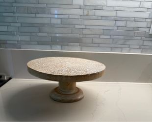 Boho Carved Wood Pedestal Cake Stand / Decorative Display Riser β $10