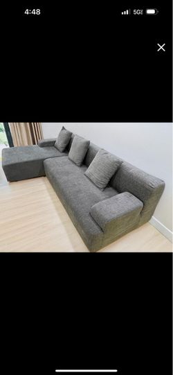 Modern Gray Fabric L-Shaped Sectional Sofa