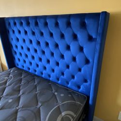 $0 Down! Queen Size Bed Frame Blue Velvet