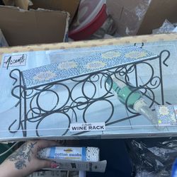 New Accents 6-Bottle Metal Wine Rack with Mosaic Tile Top – NIB