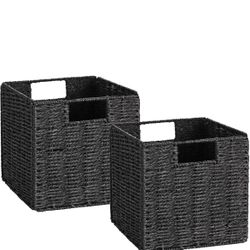 Set of 2 Hand-Woven Storage Baskets for Organizing 