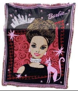 Vintage Barbie In The City Woven Tapestry Throw Blanket 