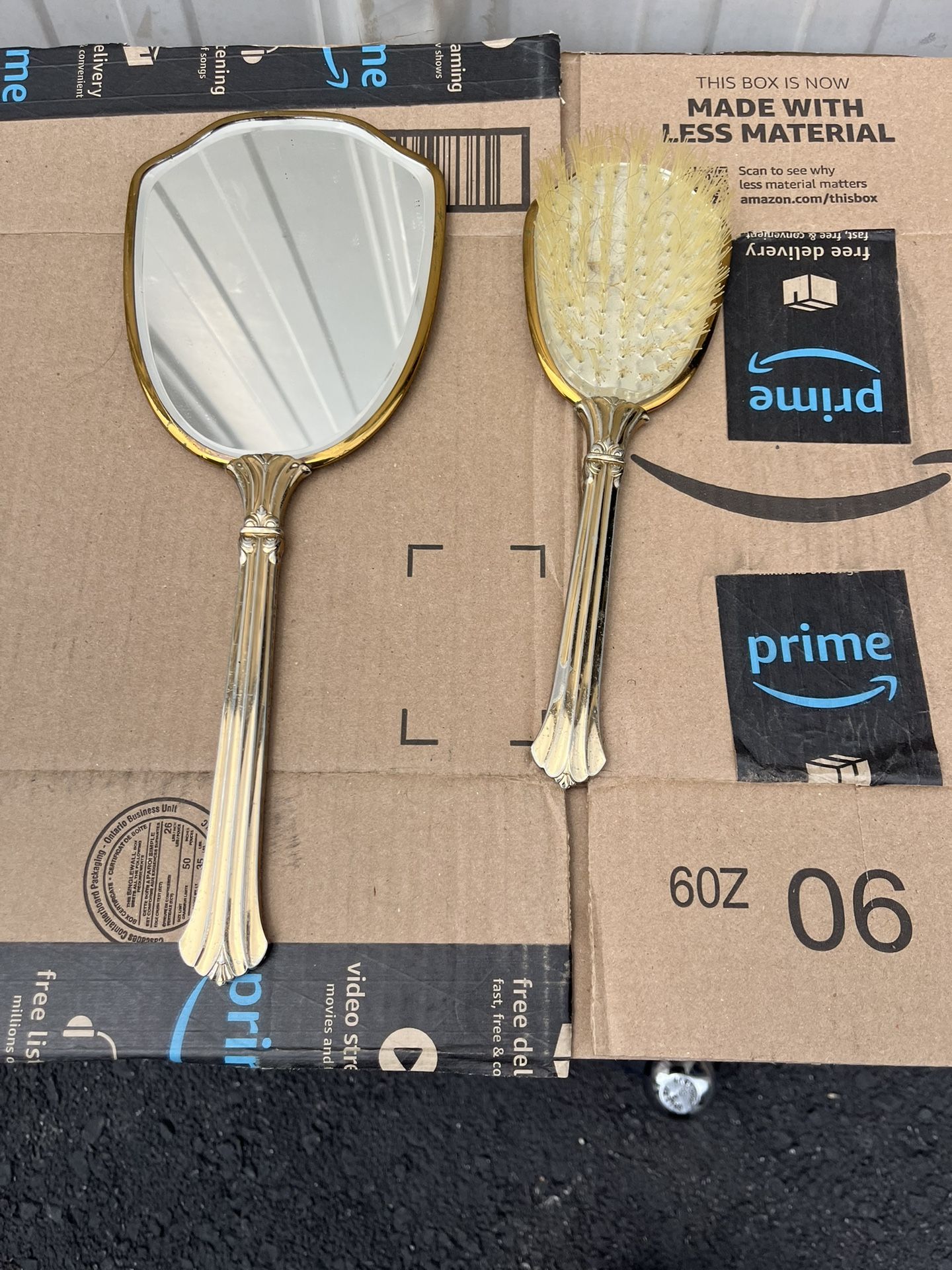 Vintage Vanity Set Mirror, Brush hand held - Gold Tone 1940