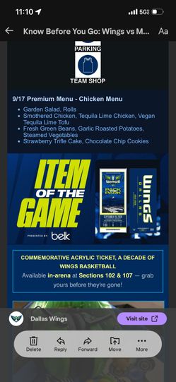 Dallas Wing Commerative Ticket Stub Last Game Only 181 Made Paige Bueckers Fudd