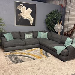 Large Badcock Gray 3 Piece Sectional Couch ✨Delivery Available 🚛