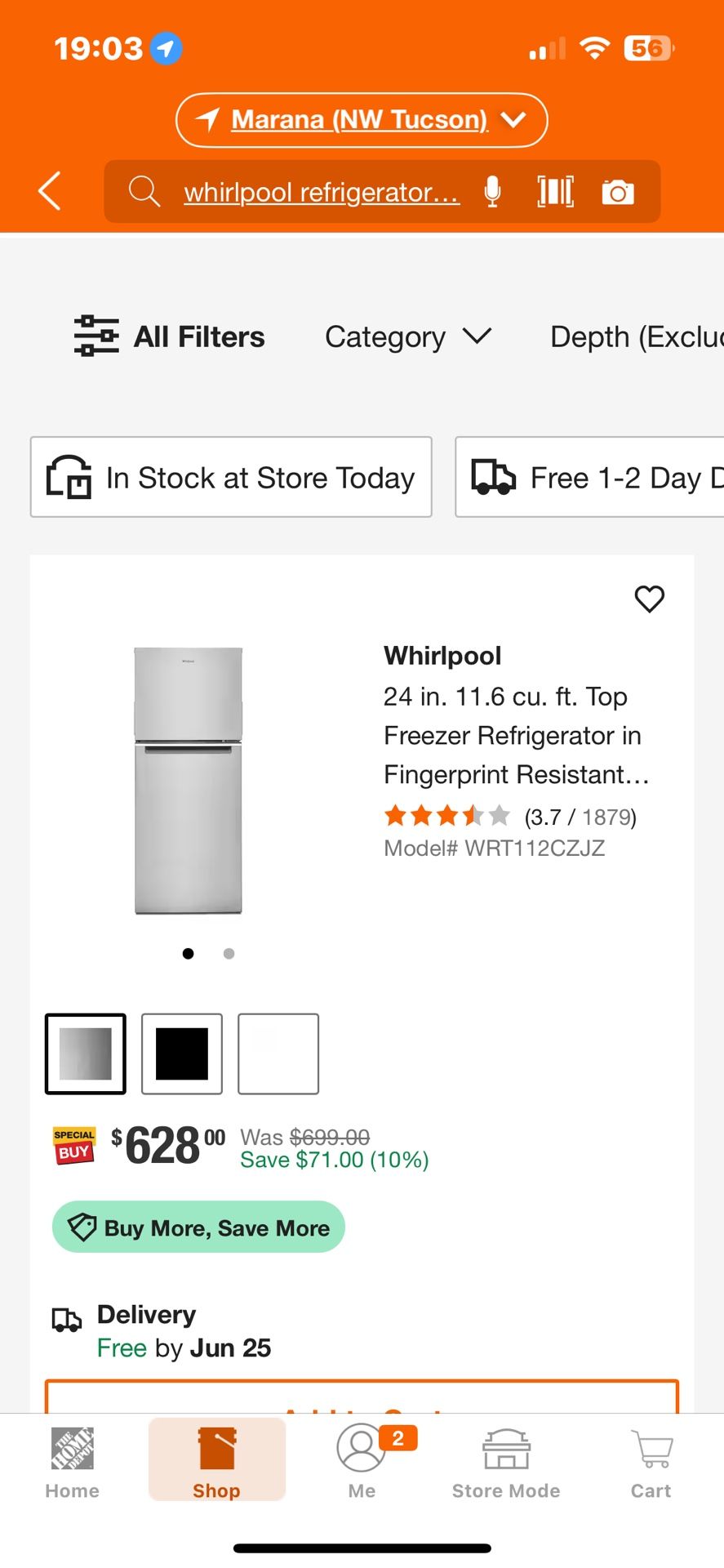 whirlpool refrigerator 24in