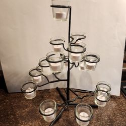 Crate & Barrel Iron Tree w/ Glass Votive Candle Holder