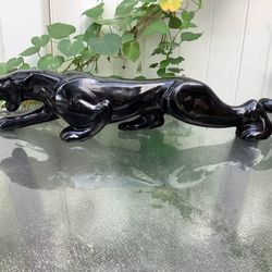 Vintage Black Ceramic Panther Statue