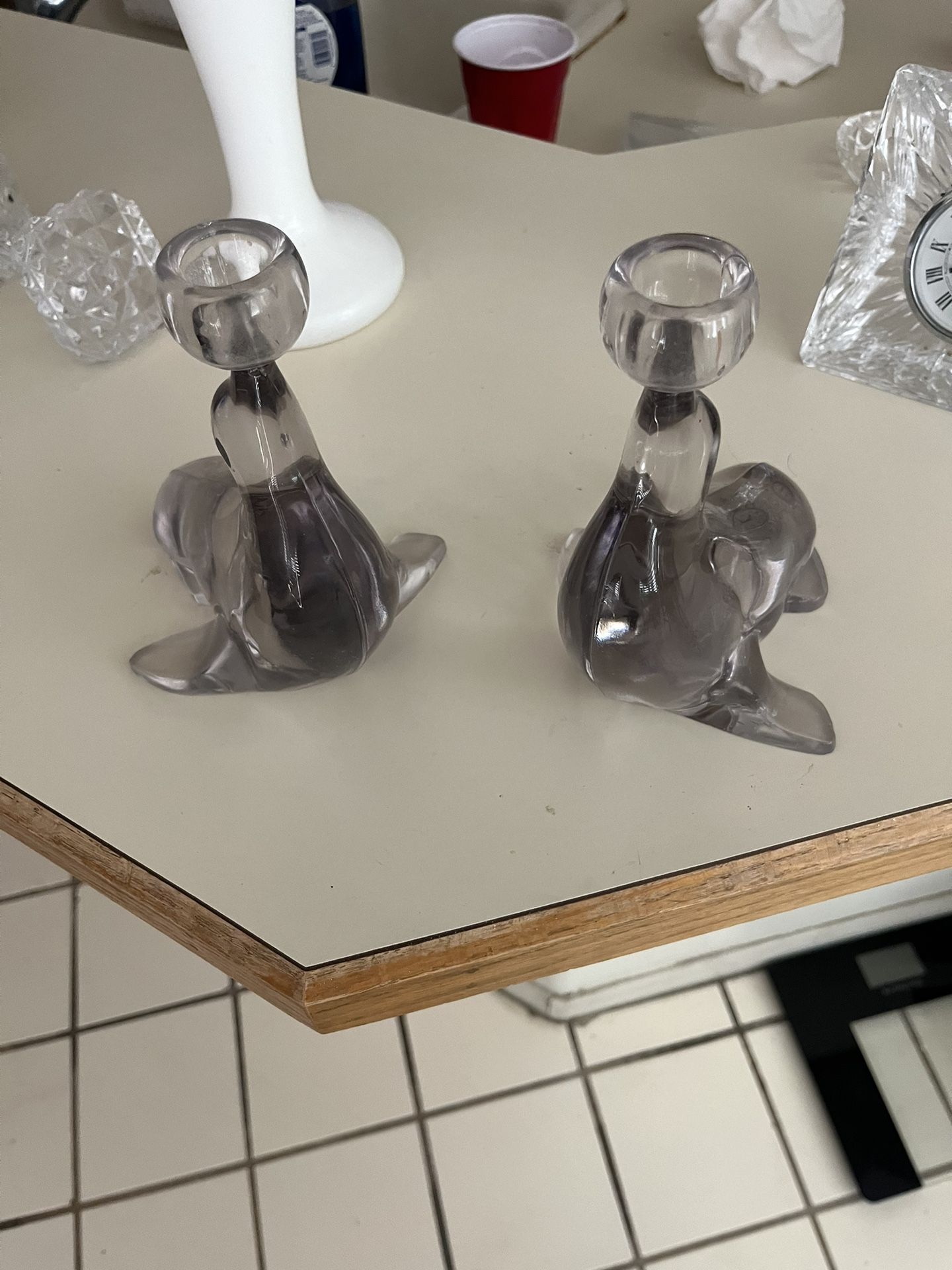 Glass Seal candlestick Holders