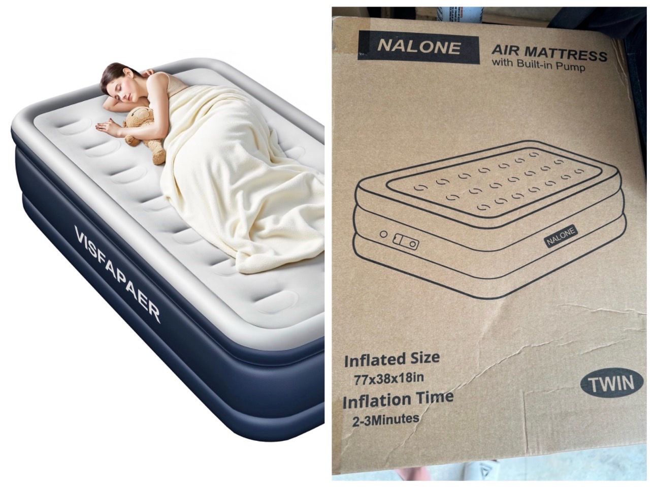 NEW Nalone Twin Air Mattress with Built in Pump, 18” Inflatable Air Beds Blow Up Mattress