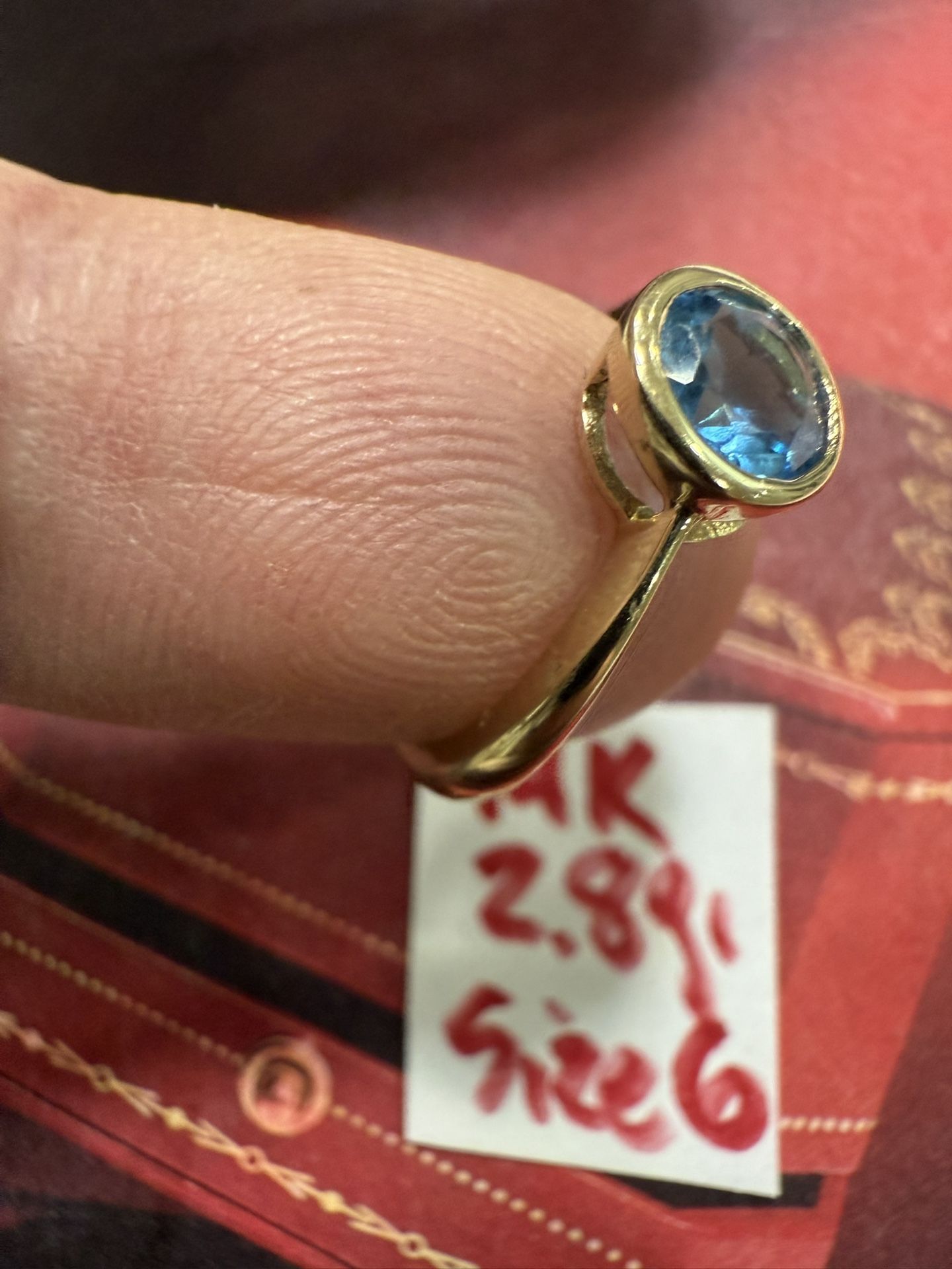 14K Solid Gold Ring For Wedding Blue Topaz Stone 2.8Gr Size 6