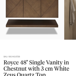 Royce 48" Single Vanity in Chestnut with 3 cm White Zeus Quartz Top