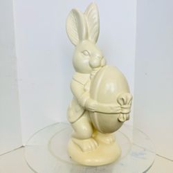 Vintage MCM Easter rabbit holding egg ceramic spring home decor figure 11.5” T