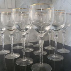 LENOX MONROE Crystal Wine Glass Twisted Stemware Gold Rim