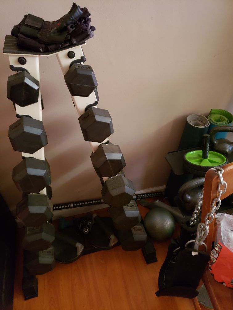York dumbbell set and stand
