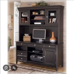 Ashley Furniture Carlyle Home Office Tall Desk/Credenza with Hutch (Almost Black)
