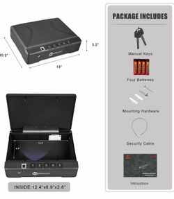 Safe - Biometric Gun Safe for Pistols Quick Access Two Handguns Capacity Pistol Safe Lock Box with Fingerprint & Keypad - Auto Open Lid & Cable & LED
