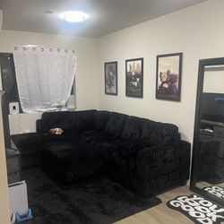 Black Cloud Sectional Couch With L-shape Chaise And Storage Ottoman 