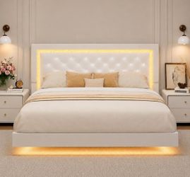 Queen Bed Frame, RGB LED Lights, Diamond Tufted Headboard, Black
Floating Full Bed Frame with RGB LED Lights, Diamond Tufted Headboard, Modern Upholst