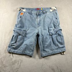 Y2K Empyre Relax Cargo Shorts Men’s 30 Blue Denim Belted Drawstring Skate #1163