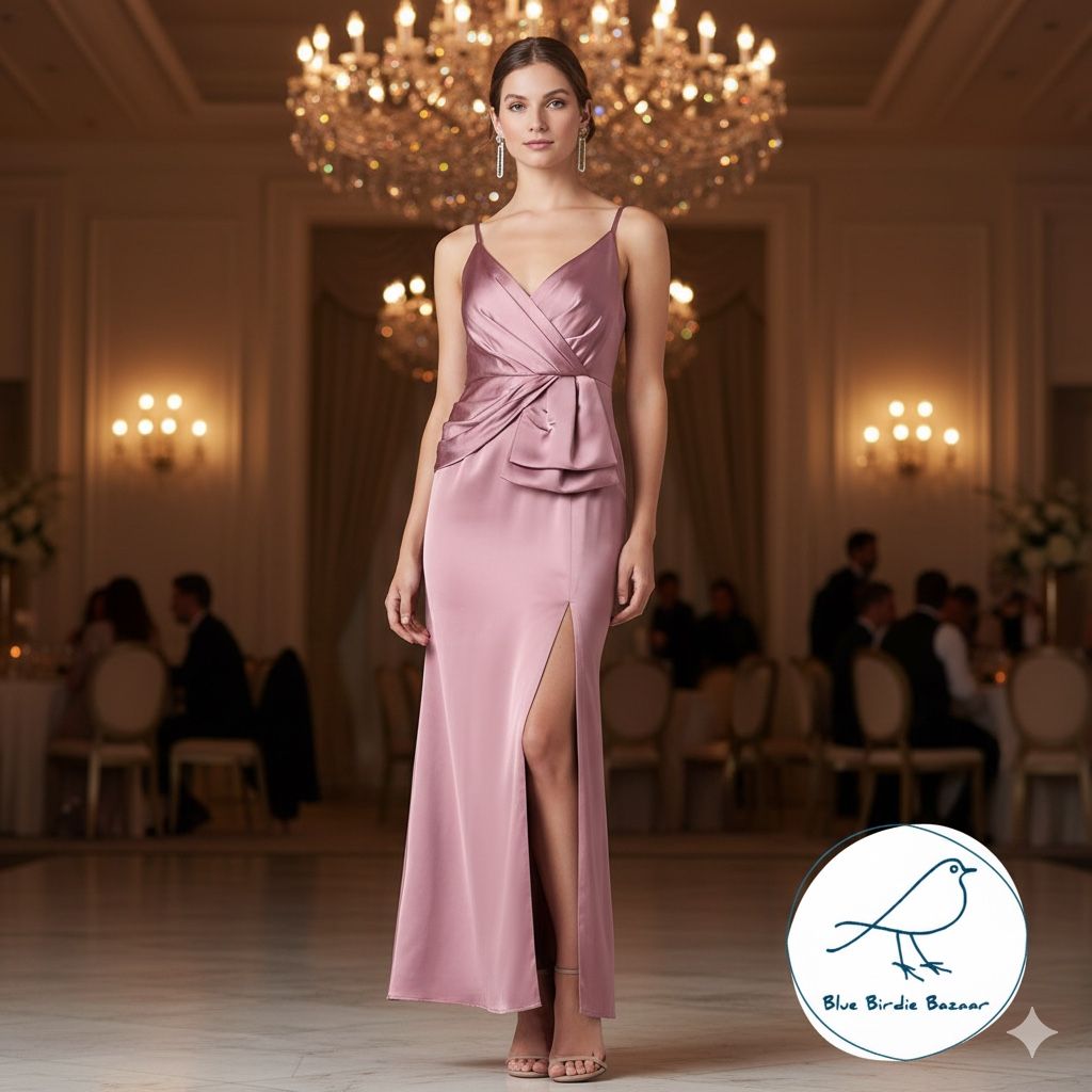 Adrianna Papell Women's Satin Mermaid Gown with Draped Bow Detail