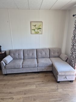 Velvet L-Shaped Sectional Sofa & Chaise With Storage Ottoman
