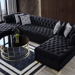 Lauren Black Velvet Double Chaise Sectional

