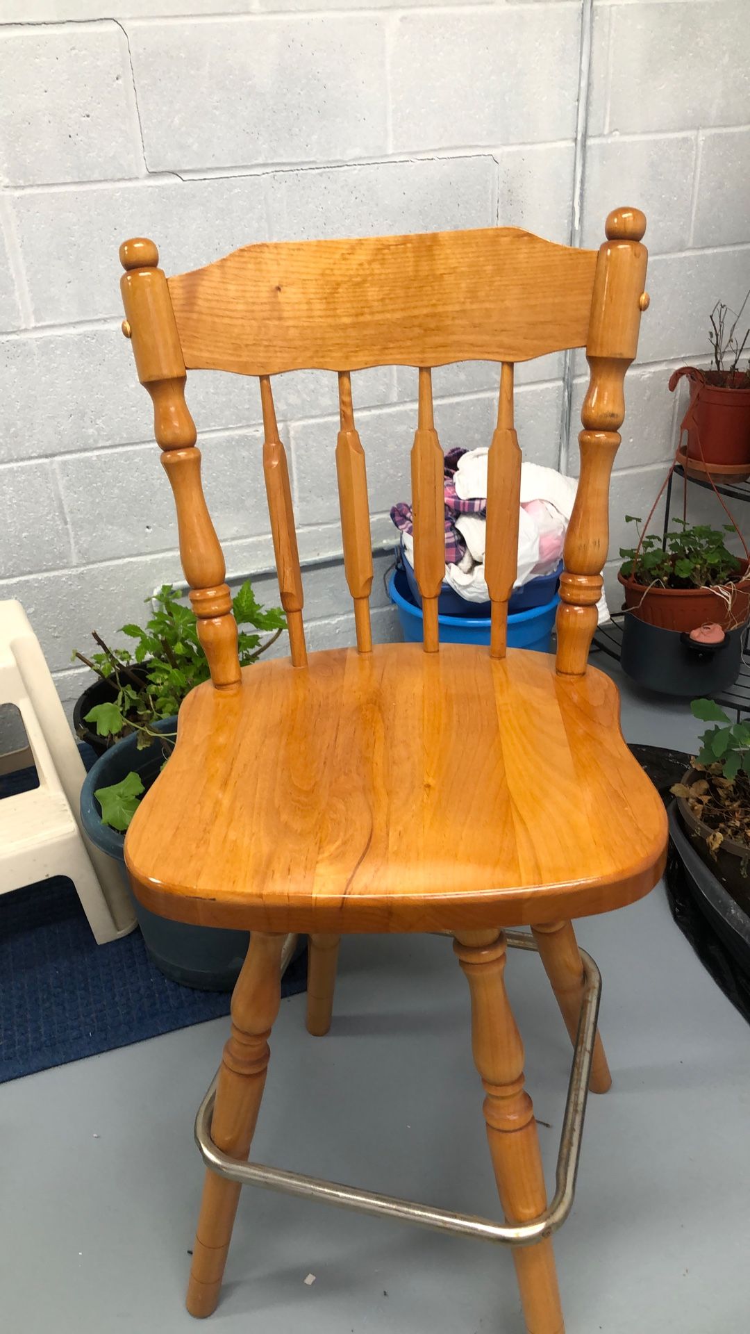 Vintage Solid Wood Swivel Bar Chairs (2)