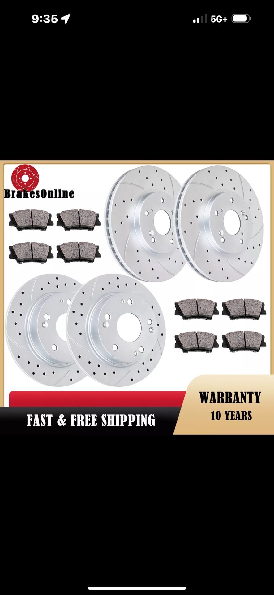 Drilled Slotted Front Rear Brake Rotors and Pads Kit for Honda Accord ACURA TSX