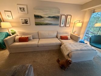 Couch — Oversized Cream Sectional w/ Chaise – Separates Into 2 Pieces