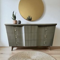Vintage Green MCM Dresser + Mirror 