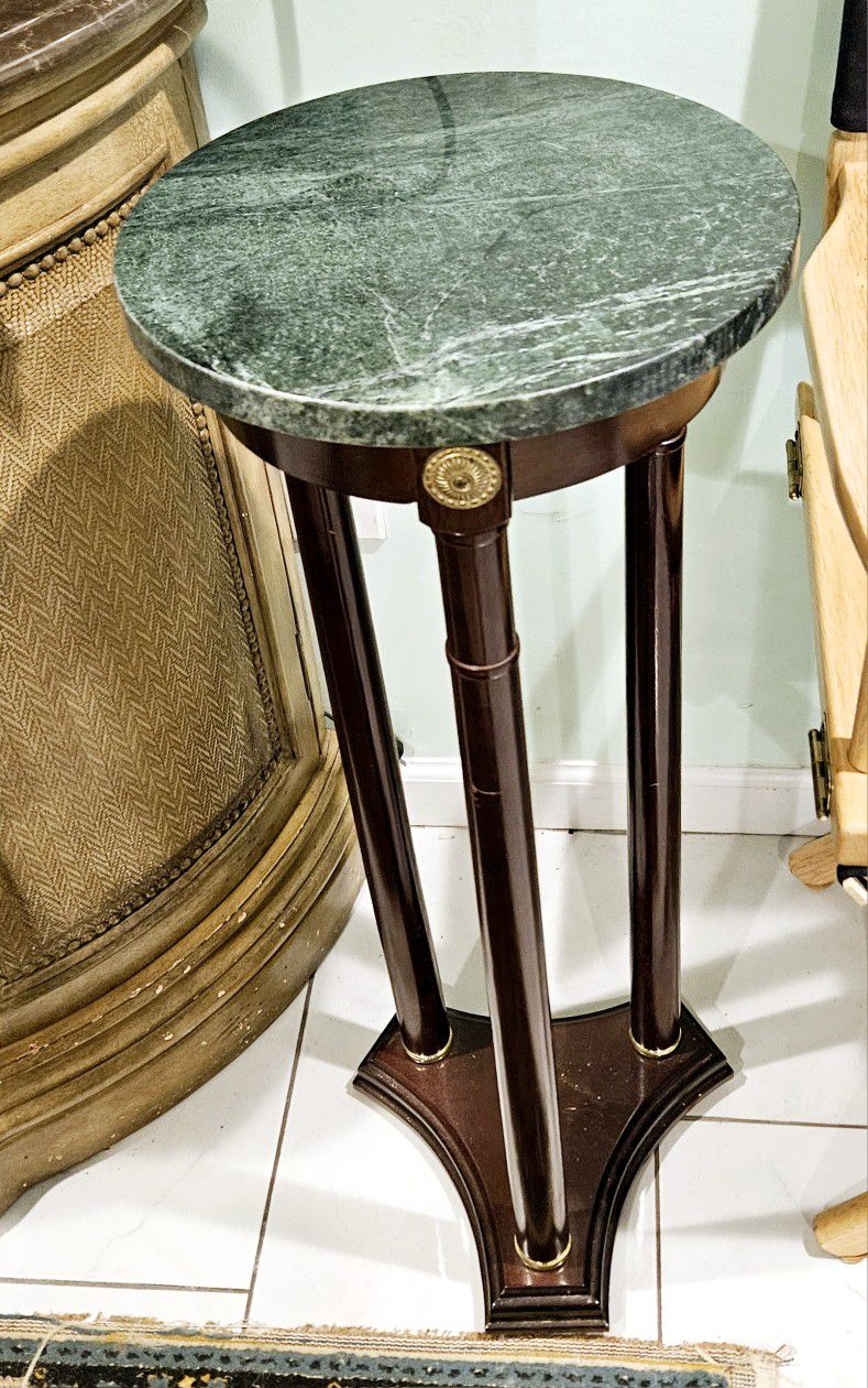 The Bombay Company Green Marble Top Side End Table Stand Accent Cherry Wood Entry Hallway