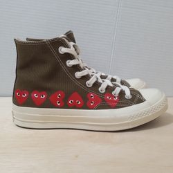 Comme des Garcons x Converse Chuck Hi Multi Heart Olive Sneakers 162973C Size 6