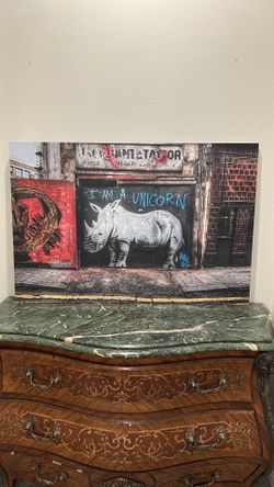 Large Street Art Rhino Canvas – “I Am a Unicorn” Graffiti Wall Art – 47.5” x 32”